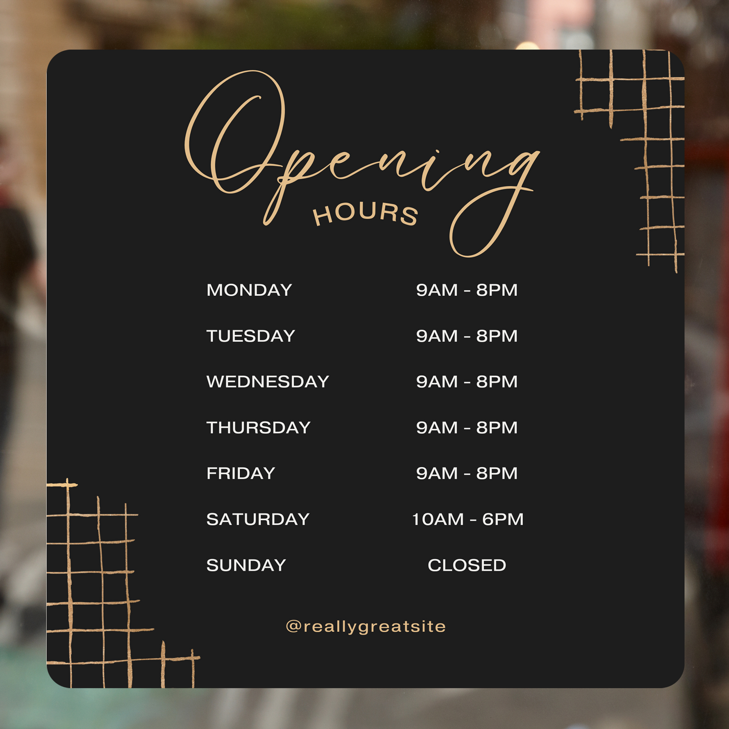 Business Hours Sign for Window