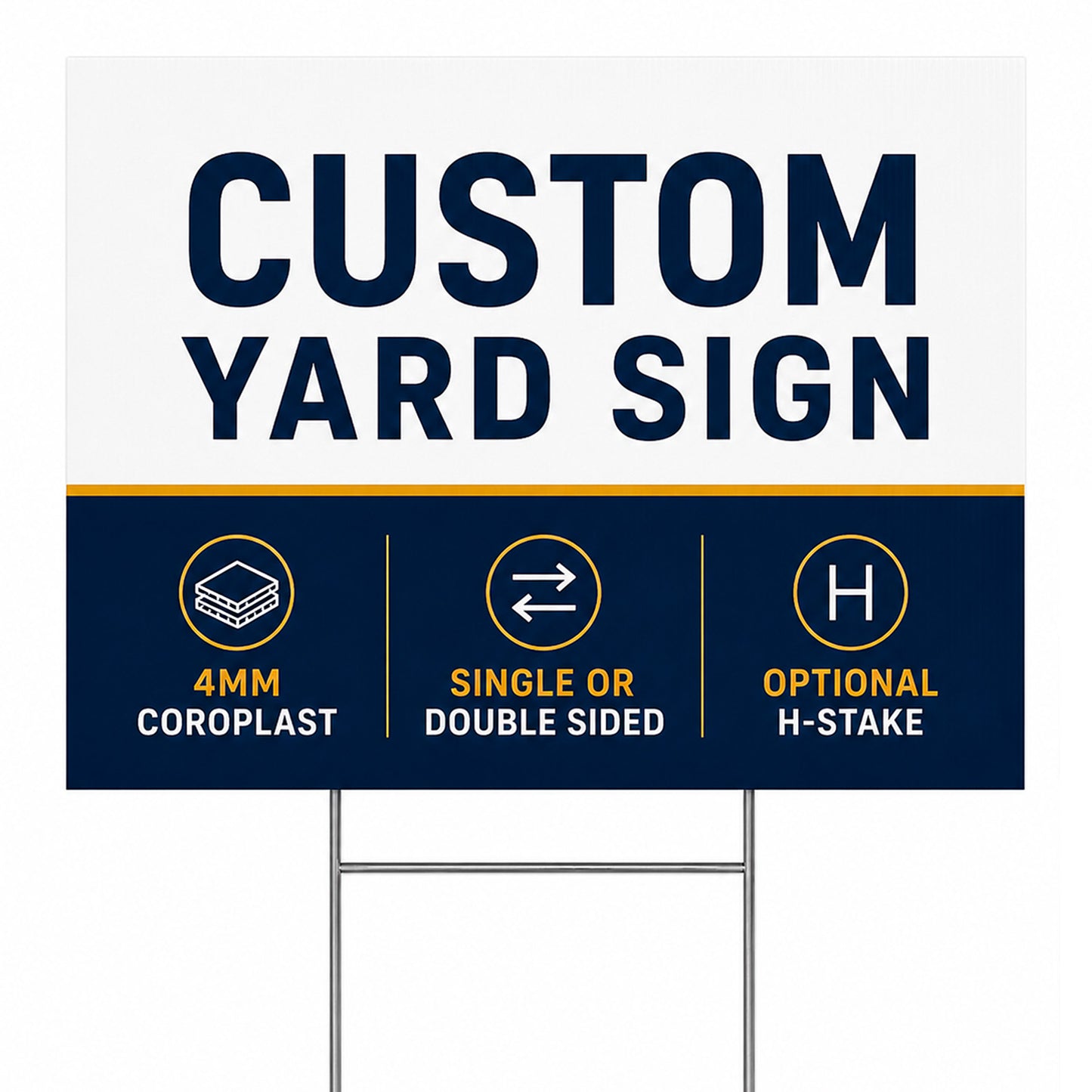 Custom Double-Sided Yard Signs – 4mm Coroplast with Metal H-Stakes Included